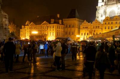 Old Town Square at night